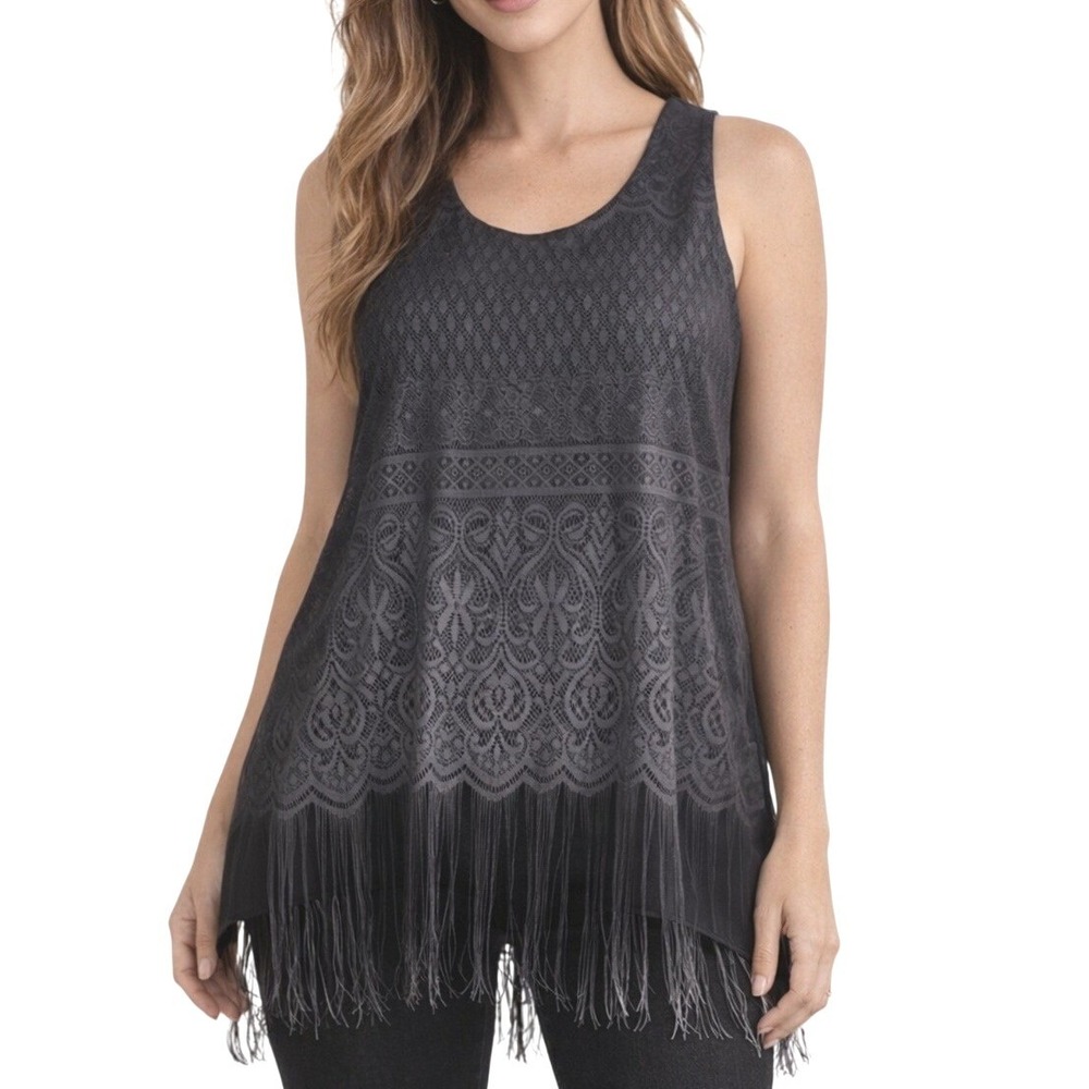 Lola & Sophie 100% Silk Fringe Hem Top Small Lace Print Gothic Romantic